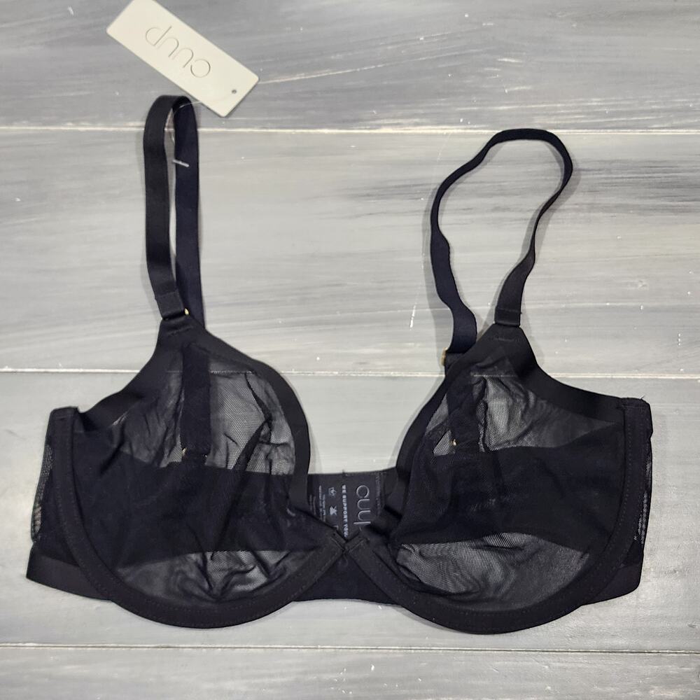 Cuup The Plunge Bra 32E Sheer Black Mesh